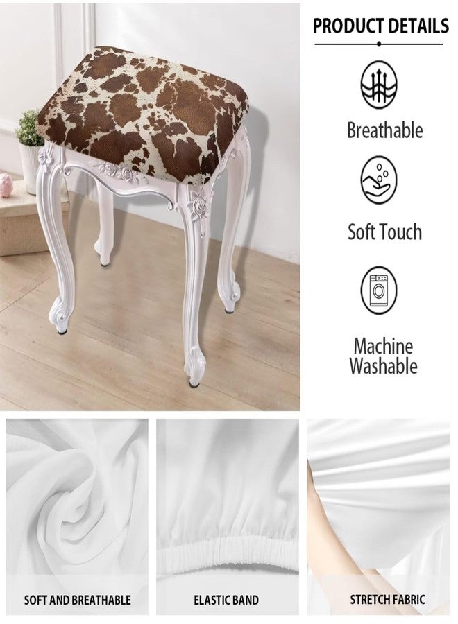 Talayituse Brown Cow Print Stool Covers Square Stretch Rectangle Bar Stool Covers Jacquard Vanity Stool Cover with Elastic Stool Seat Protector for Bathroom, 2 Pack - Image 4